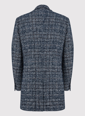 Granatowy męski płaszcz w kratę
