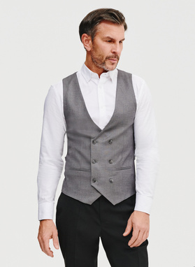 Szara dwurzędowa kamizelka męska