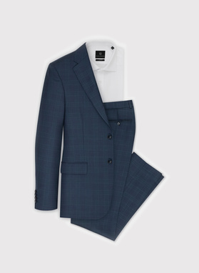 Granatowe spodnie garniturowe w kratę