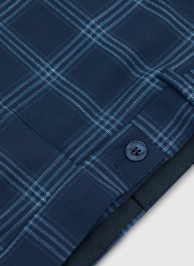 Granatowe spodnie garniturowe w niebieską kratę