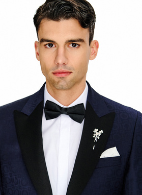 Granatowa żakardowa marynarka smokingowa