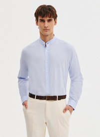 Niebieska koszula męska z lnu i bawełny