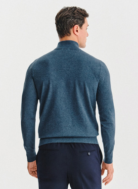 Granatowy sweter z rozpinaną stójką