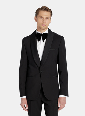 Czarny smoking męski z szalowym kołnierzem
