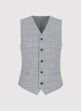 Szara kamizelka męska w granatową kratkę