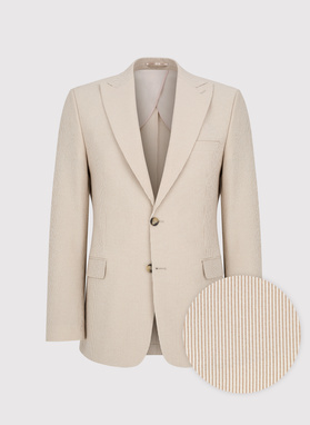 Beżowy garnitur męski w prążek