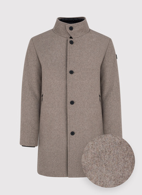 Beżowy płaszcz męski z odpinaną stójką