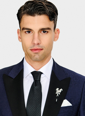 Granatowa żakardowa marynarka smokingowa