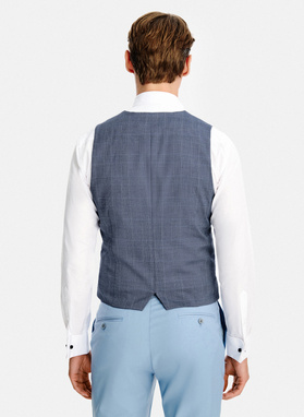 Dwurzędowa granatowa kamizelka w kratę