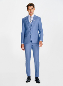 Niebieski wełniany garnitur męski