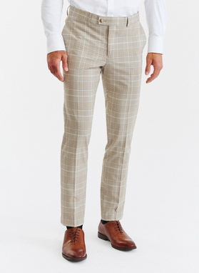 Beżowy garnitur męski w kratkę