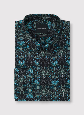 Czarna koszula w turkusowe kwiaty