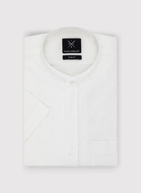 Lniana biała koszula męska ze stójką