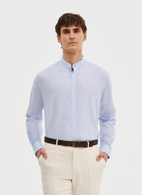 Niebieska koszula męska z lnu i bawełny