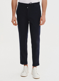 Granatowe spodnie męskie z lnem