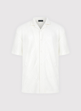 Ażurowa koszula męska z krótkim rękawem biała