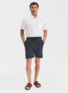 Granatowe spodenki męskie w prążek z lnem