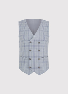 Dwurzędowa kamizelka męska w kratę