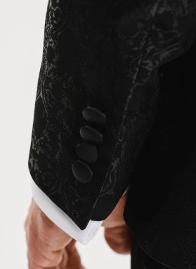 Ślubna żakardowa marynarka smokingowa czarna