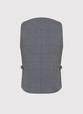 Szara dwurzędowa kamizelka męska w kratę