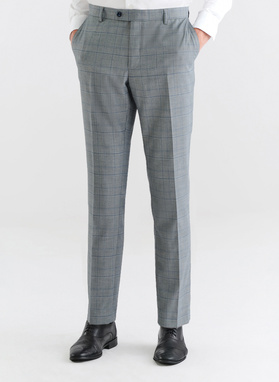 Szare spodnie garniturowe w niebieską kratę
