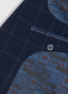 Granatowy garnitur w kratę