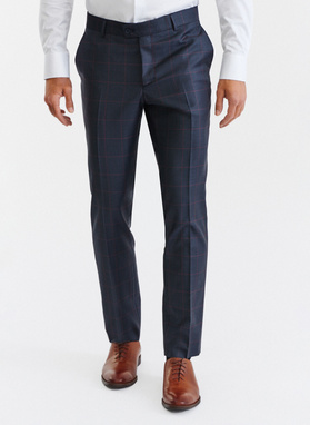 Granatowy garnitur w bordową kratę Windowpane