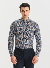 Granatowa koszula w kwiaty