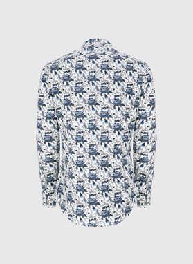 Biała koszula męska niebieskie kwiaty