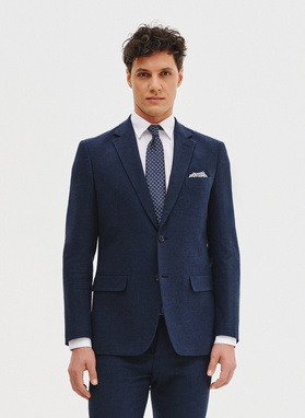 Granatowy garnitur męski z lnem