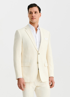 Beżowy garnitur męski z lnem