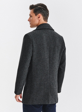Szary płaszcz dwurzędowy z wełną