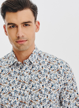 Biała koszula męska kolorowe kwiaty