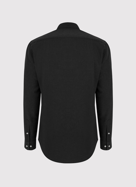 Lniana czarna koszula męska ze stójką