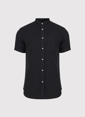 Lniana czarna koszula męska ze stójką