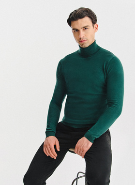 Ciemnozielony gładki golf męski