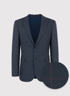 Granatowy garnitur w bordową kratę Windowpane
