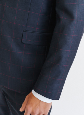 Granatowy garnitur w bordową kratę Windowpane