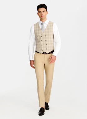 Dwurzędowa beżowa kamizelka w kratkę