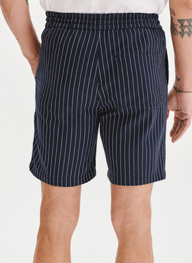 Granatowe spodenki męskie w prążek z lnem