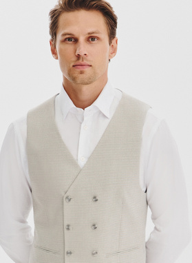 Beżowa dwurzędowa kamizelka w drobną kratę