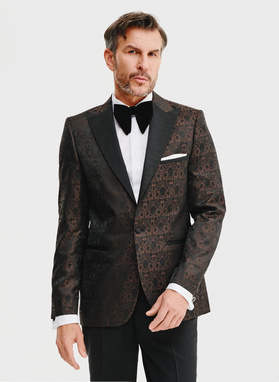 Brązowa żakardowa marynarka smokingowa