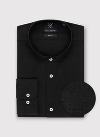 Lniana czarna koszula męska ze stójką