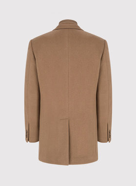 Kamelowy płaszcz męski z odpinaną stójką
