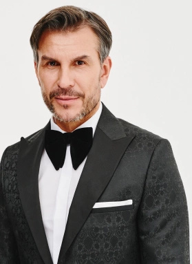 Ślubna żakardowa marynarka smokingowa czarna