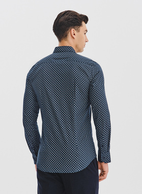 Granatowa koszula męska we wzór geometryczny