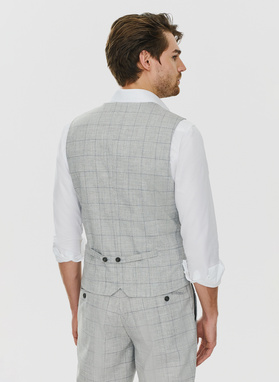 Szara kamizelka męska w granatową kratkę