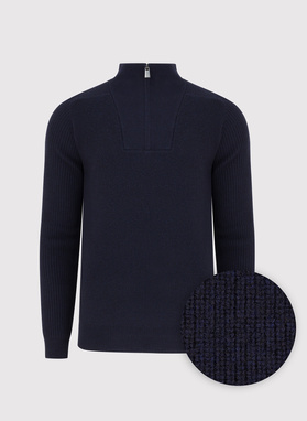 Granatowy sweter z rozpinaną stójką