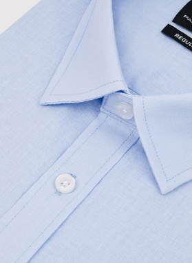 Lniana niebieska koszula z krótkim rękawem