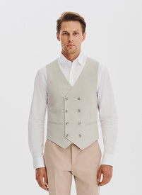 Beżowa dwurzędowa kamizelka w drobną kratę